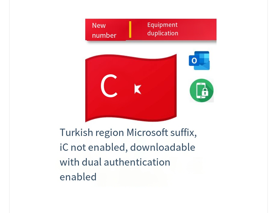 API SMS verification code types – Turkish region Microsoft domain name, iCloud not activated, app downloads approved, two-factor authentication enabled.